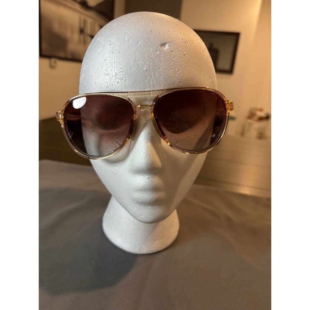 Women Aviator Sunglasses Clear Amber Frame Brown Gradient Lens 2538 60-18-135